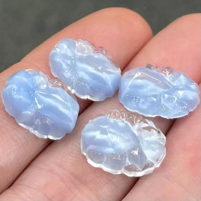 4 Vintage Blue Light Givre German Oval Glass Cabochons - Sea Beads