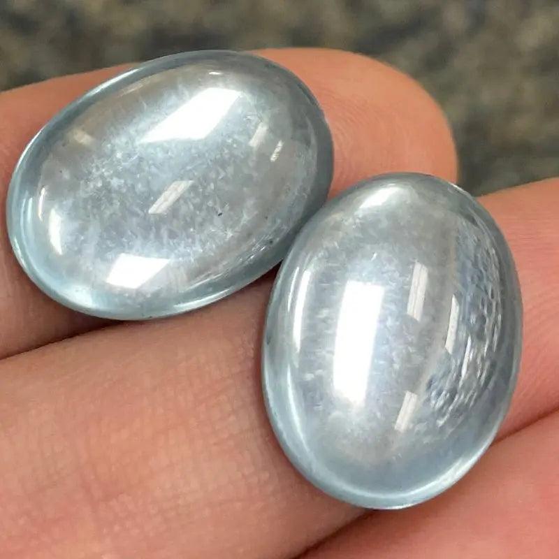 4 Vintage Blue Light Sapphire Oval Glass Cabochons - Sea Beads