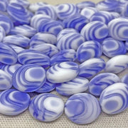 4 Vintage Blue Periwinkle White German Matte Glass Beads - Sea Beads
