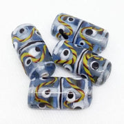 4 Vintage Blue Sapphire Abstract Cylindrical Glass Beads - Sea Beads