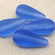 4 Vintage Blue Sapphire Czech Matte Teardrop Glass Beads - Sea Beads