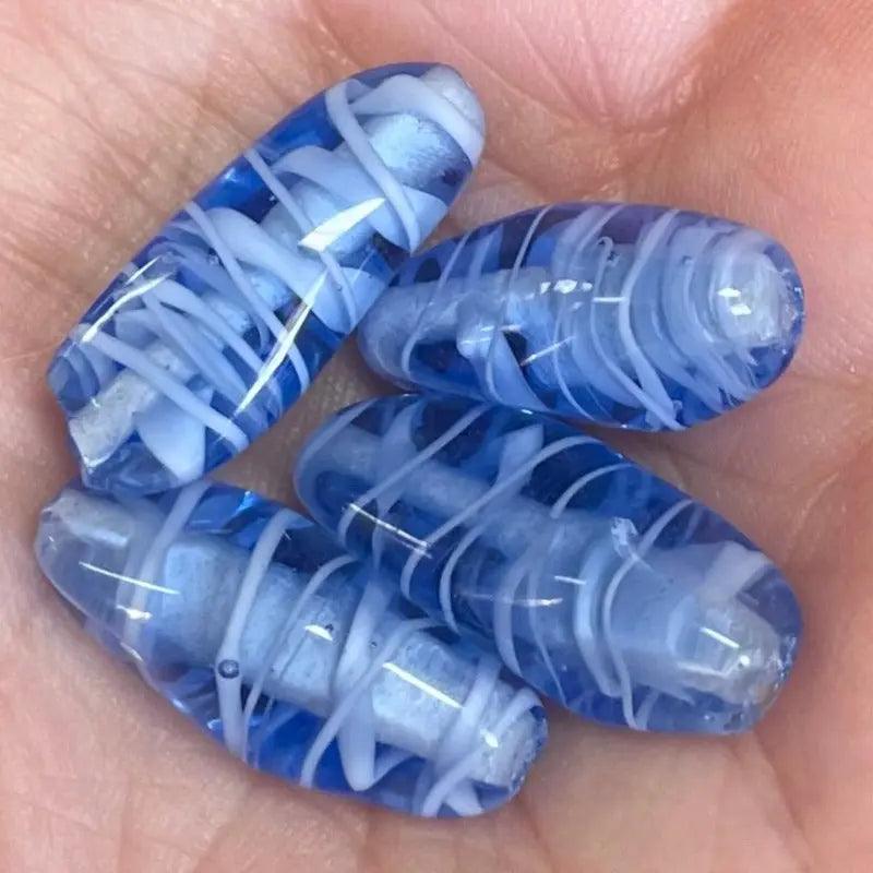 4 Vintage Blue Sapphire Japan Cherry Brand Oval Glass Beads - Sea Beads