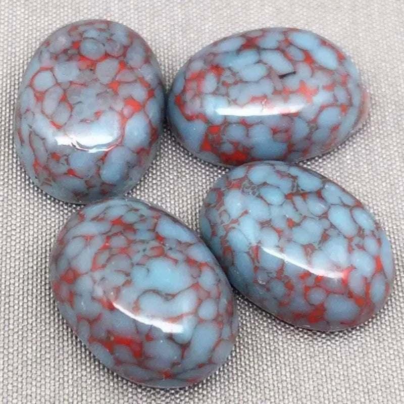 4 Vintage Blue Turquoise Red Japan Oval Glass Cabochons - Sea Beads