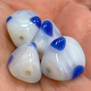 4 Vintage Blue White Japan Opal Dot Glass Beads - Sea Beads
