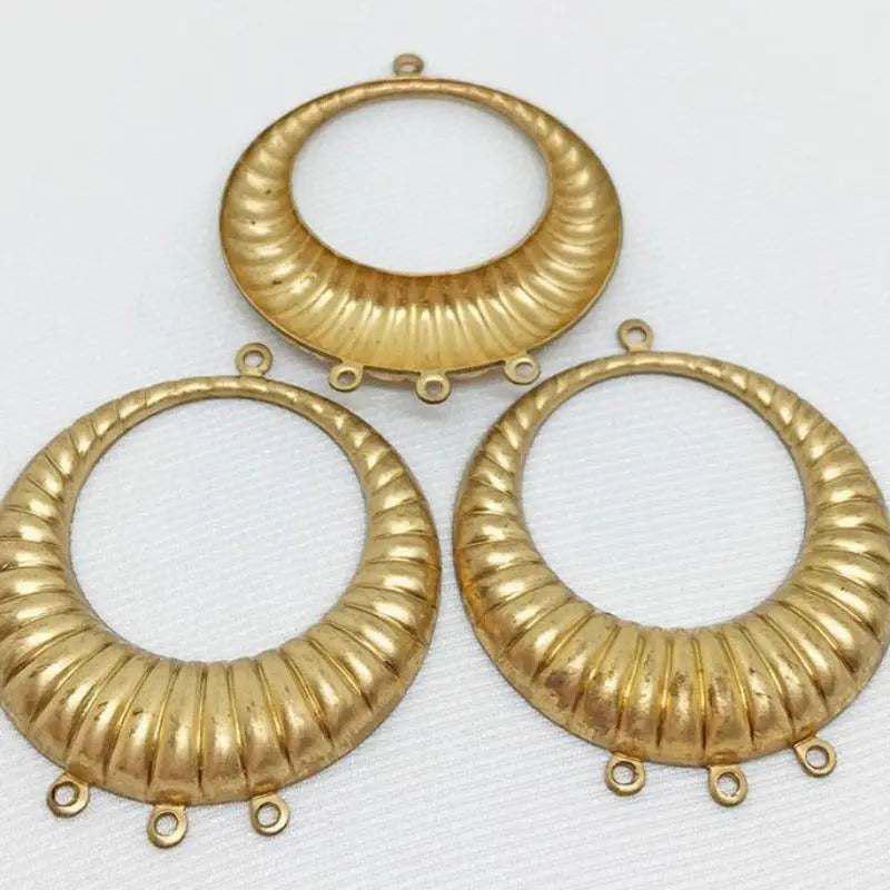 4 Vintage Brass 3-1 Corrugated Chandelier Hoop Pendants - Sea Beads