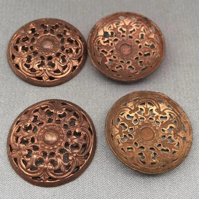 4 Vintage Brass Aged Cast Domed Coin Metal Components - Sea Beads