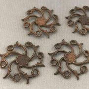 4 Vintage Brass Aged Cast Floral Components - Sea Beads