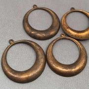 4 Vintage Brass Aged Hoop Metal Pendants - Sea Beads