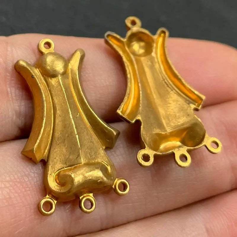 4 Vintage Brass Art Deco Era Connectors - Sea Beads
