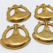 4 Vintage Brass Art Deco Two Loop Metal Pendants - Sea Beads