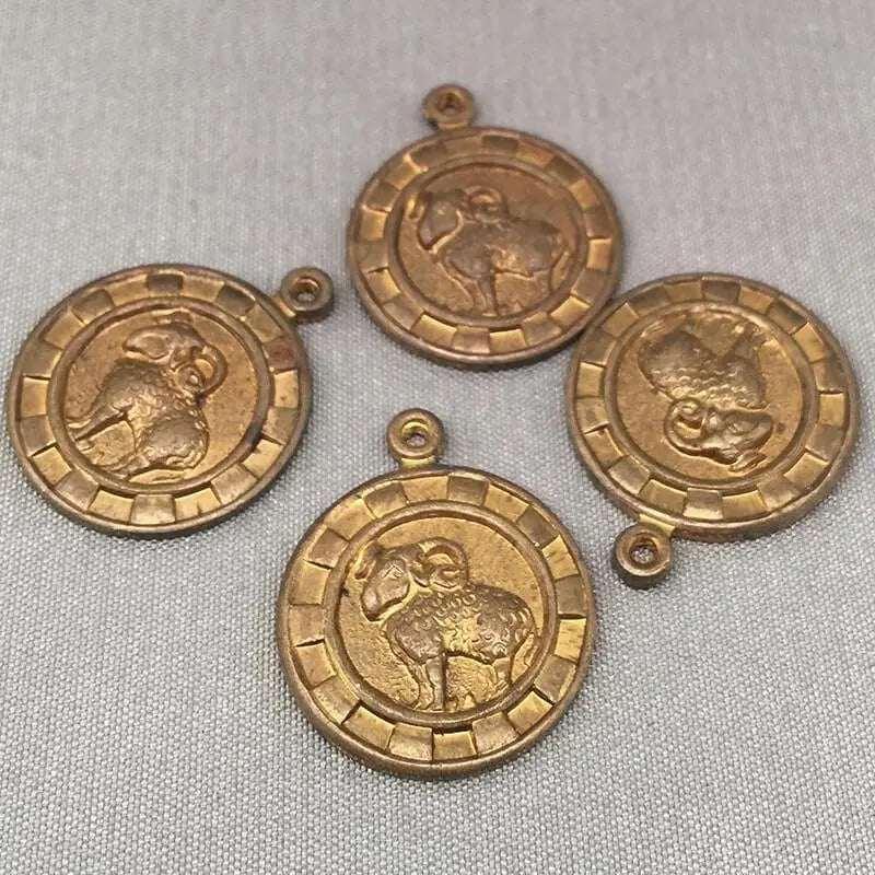 4 Vintage Brass Cast Ram Charms - Sea Beads