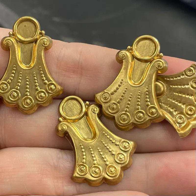4 Vintage Brass Deco Metal Bezel Stampings - Sea Beads