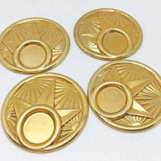 4 Vintage Brass Domed Round Art Deco Metal Stampings - Sea Beads