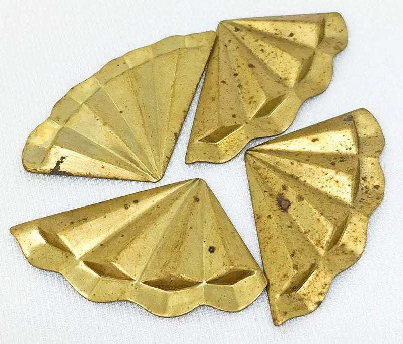 4 Vintage Brass Fan Stampings - Sea Beads