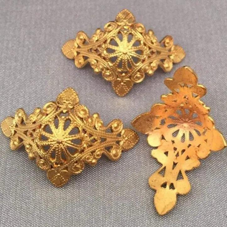 4 Vintage Brass Fancy Filigree Cup Metal Components - Sea Beads