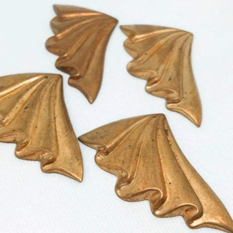 4 Vintage Brass Wing Feather Fan Metal Stampings - Sea Beads