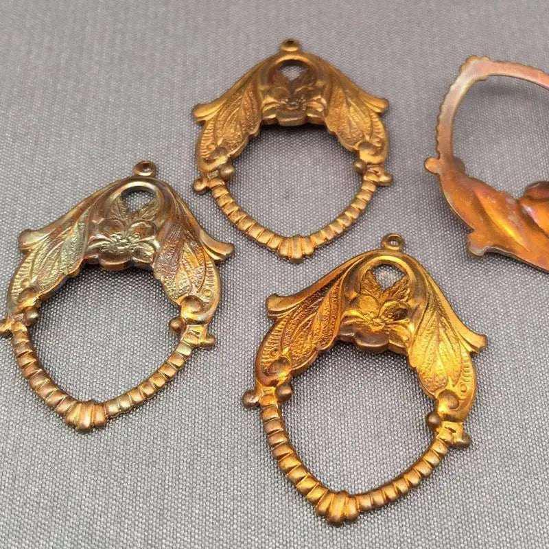 4 Vintage Brass Floral Open Metal Charms - Sea Beads