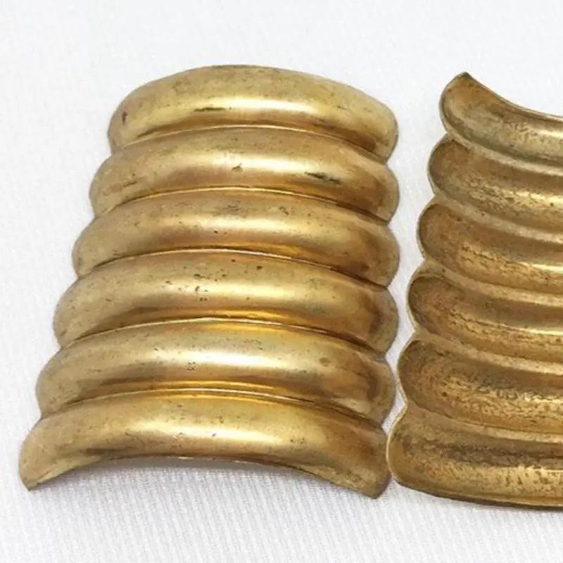 4 Vintage Brass Graduated Curved Ribbed Stampings - Sea Beads