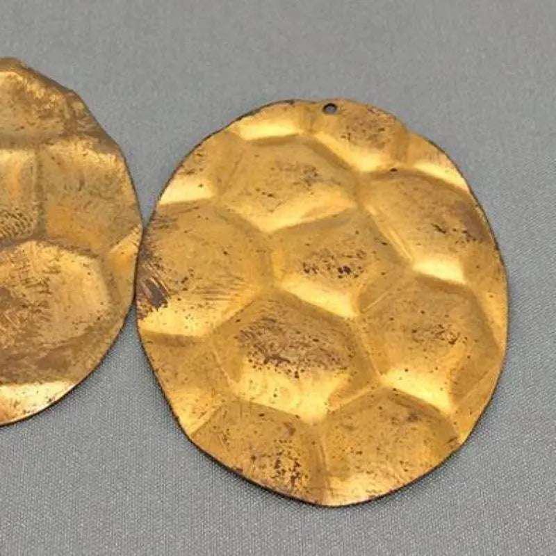 4 Vintage Brass Honeycomb Oval Metal Pendants - Sea Beads
