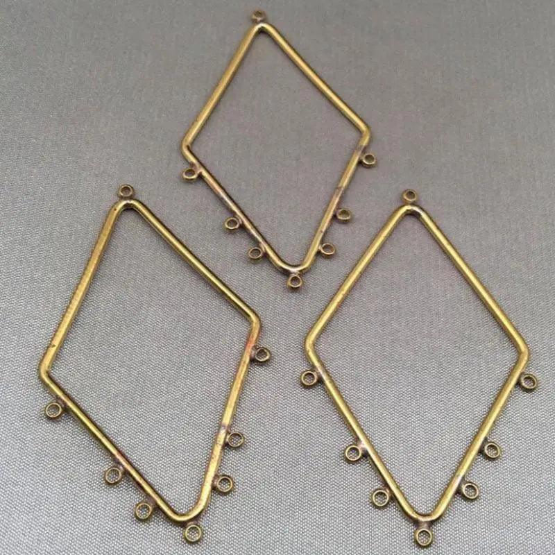 4 Vintage Brass Large Diamond Metal Pendants - Sea Beads