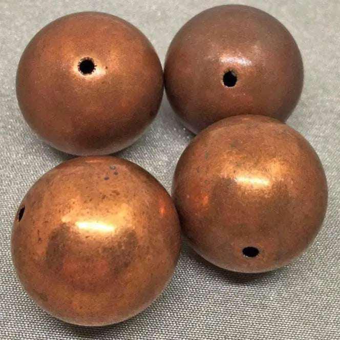 4 Vintage Brass Large Round Metal Beads - Sea Beads