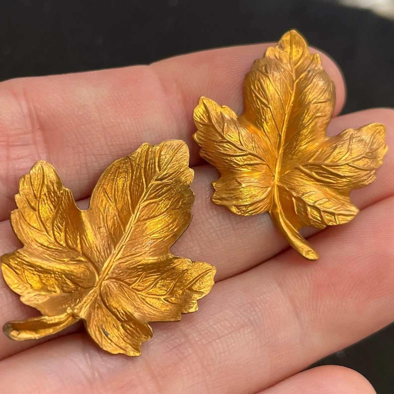 4 Vintage Brass Leaf Stampings - Sea Beads
