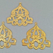 4 Vintage Brass Fancy Metal Pendants - Sea Beads