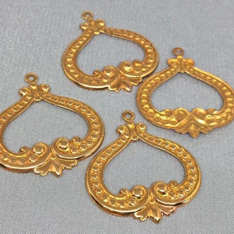 4 Vintage Brass Open Metal Pendants - Sea Beads