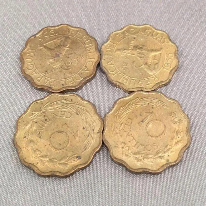 4 Vintage Brass Paraguay Currency Metal Coins - Sea Beads