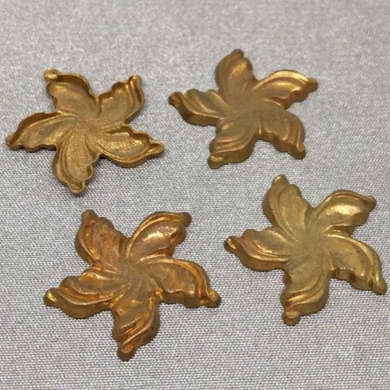 4 Vintage Brass Starfish Stamping Metal Components - Sea Beads