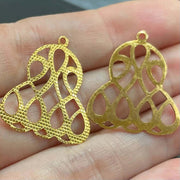 4 Vintage Brass Stippled Bell Metal Pendants - Sea Beads
