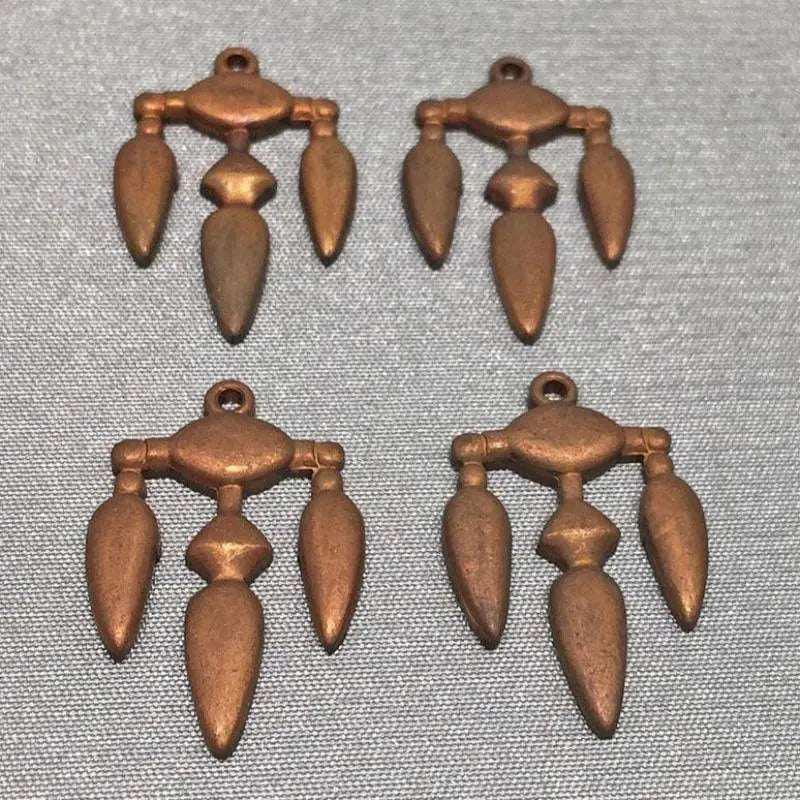 4 Vintage Brass Tombac Cast Metal Pendants - Sea Beads