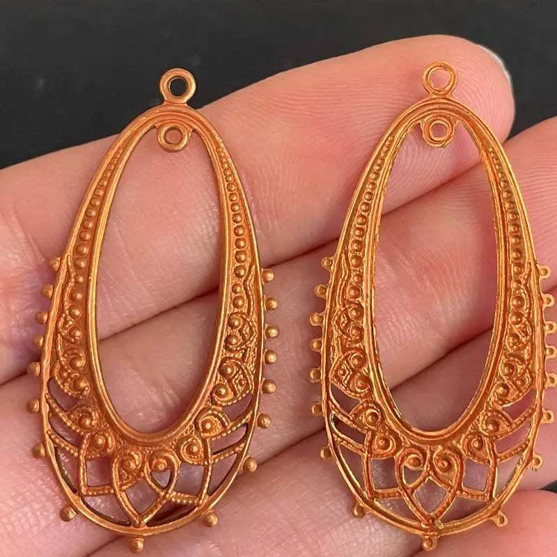 4 Vintage Brass Tombac Lacy Filigree Metal Pendants - Sea Beads