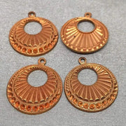4 Vintage Brass Tombac Stone Setting Round Pendants - Sea Beads