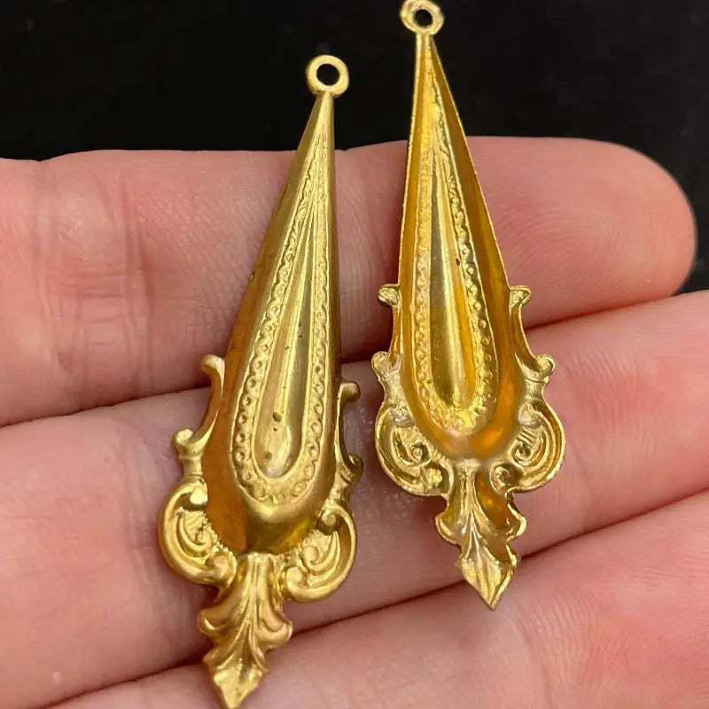 4 Vintage Brass Victorian Style Metal Pendants - Sea Beads
