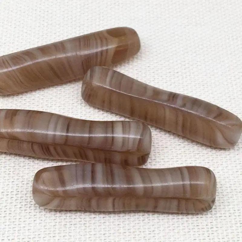 4 Vintage Brown Austrian Striped Tube Glass Beads - Sea Beads