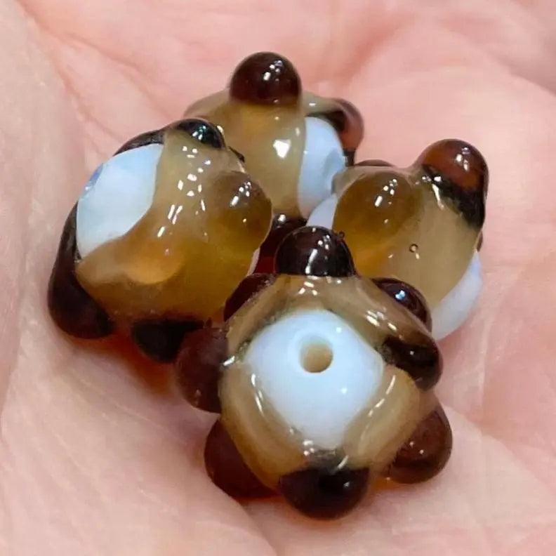 4 Vintage Brown Caramel Japan Lampwork Glass Beads - Sea Beads