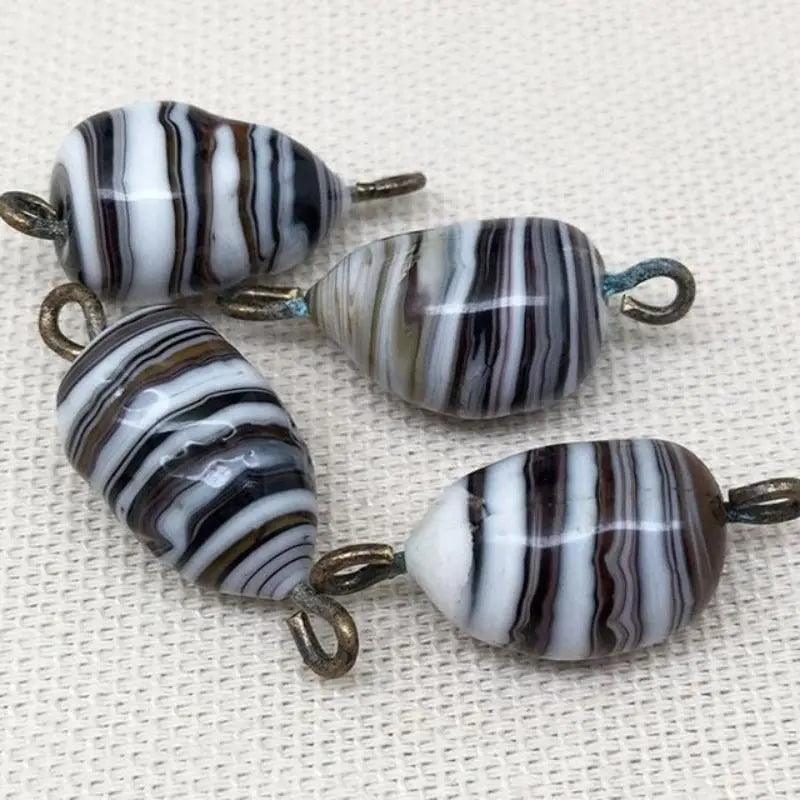 4 Vintage Brown Dark White Japan Glass Bead Connectors - Sea Beads