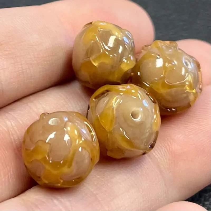4 Vintage Brown Japan Drizzle Lampwork Glass Beads - Sea Beads