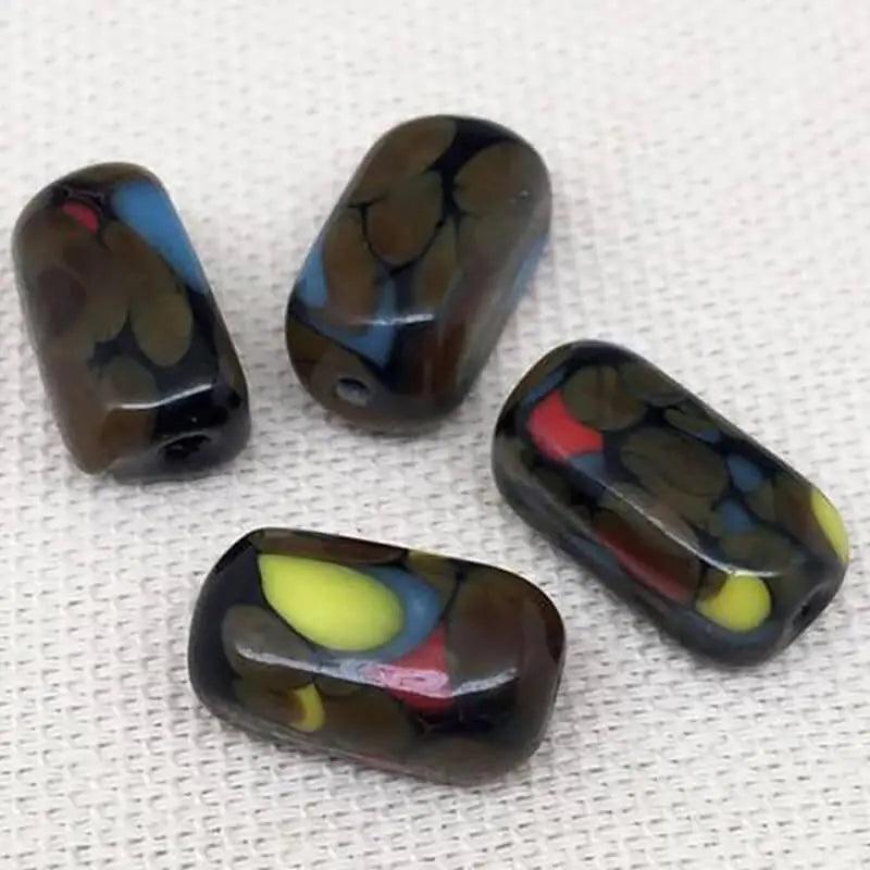4 Vintage Brown Japan Rectangle Glass Beads - Sea Beads