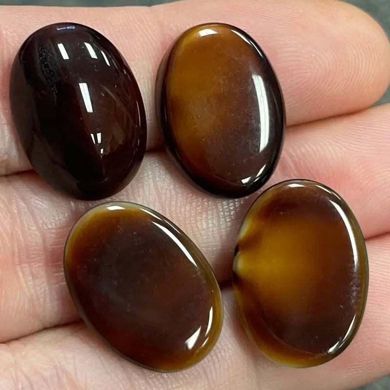 4 Vintage Brown Mixed Oval Glass Cabochons - Sea Beads