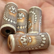 4 Vintage Brown Tribal Porcelain Cylindrical Beads - Sea Beads