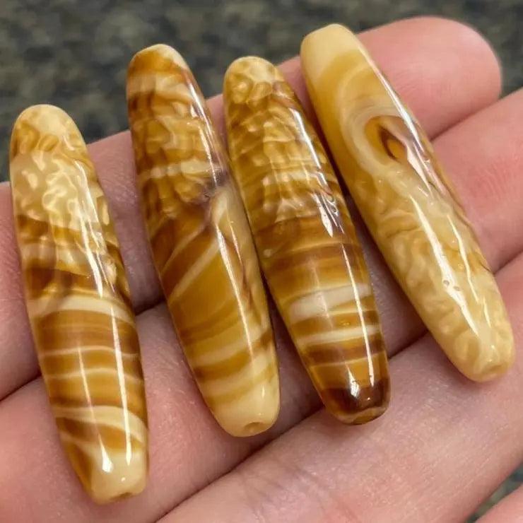 4 Vintage Caramel Czech Slag Oval Glass Beads - Sea Beads