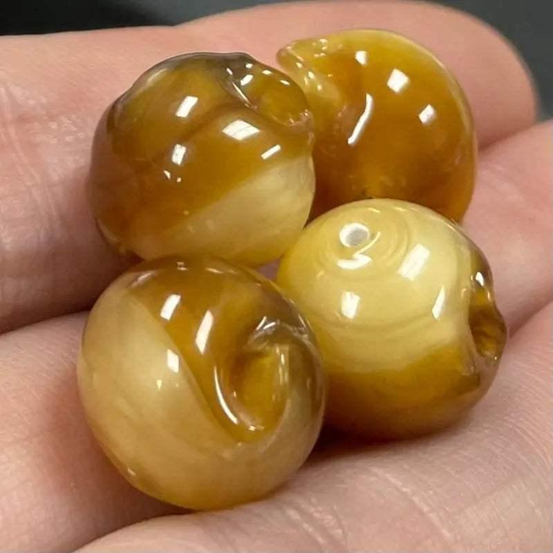 4 Vintage Caramel Japan RARE Satin Lampwork Glass Beads - Sea Beads