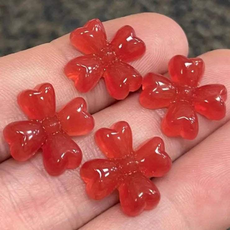 4 Vintage Carnelian Floral Glass Cabochons - Sea Beads