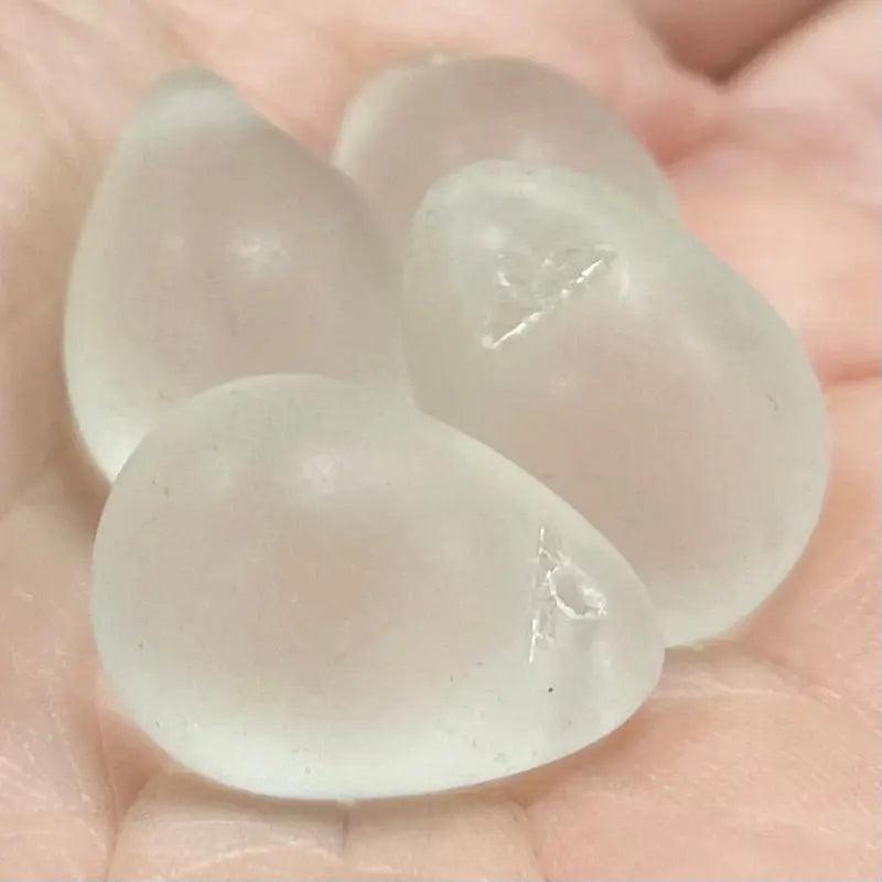 4 Vintage Clear Czech Briolette Matte Glass Beads - Sea Beads