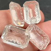 4 Vintage Clear Engraved Octagon Glass Stones - Sea Beads