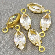 4 Vintage Clear Navette Swarovski Brass Charms - Sea Beads