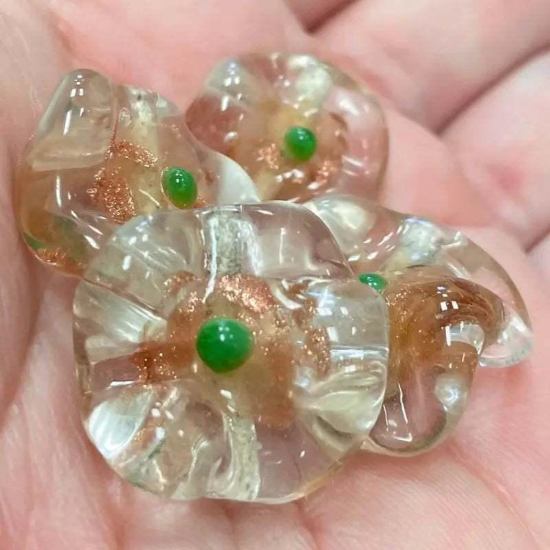 4 Vintage Copper Aventurine Clear Glass Beads - Sea Beads