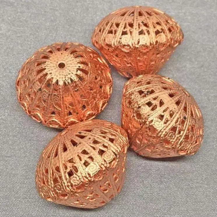 4 Vintage Copper Plated Large Filigree Beads - Sea Beads